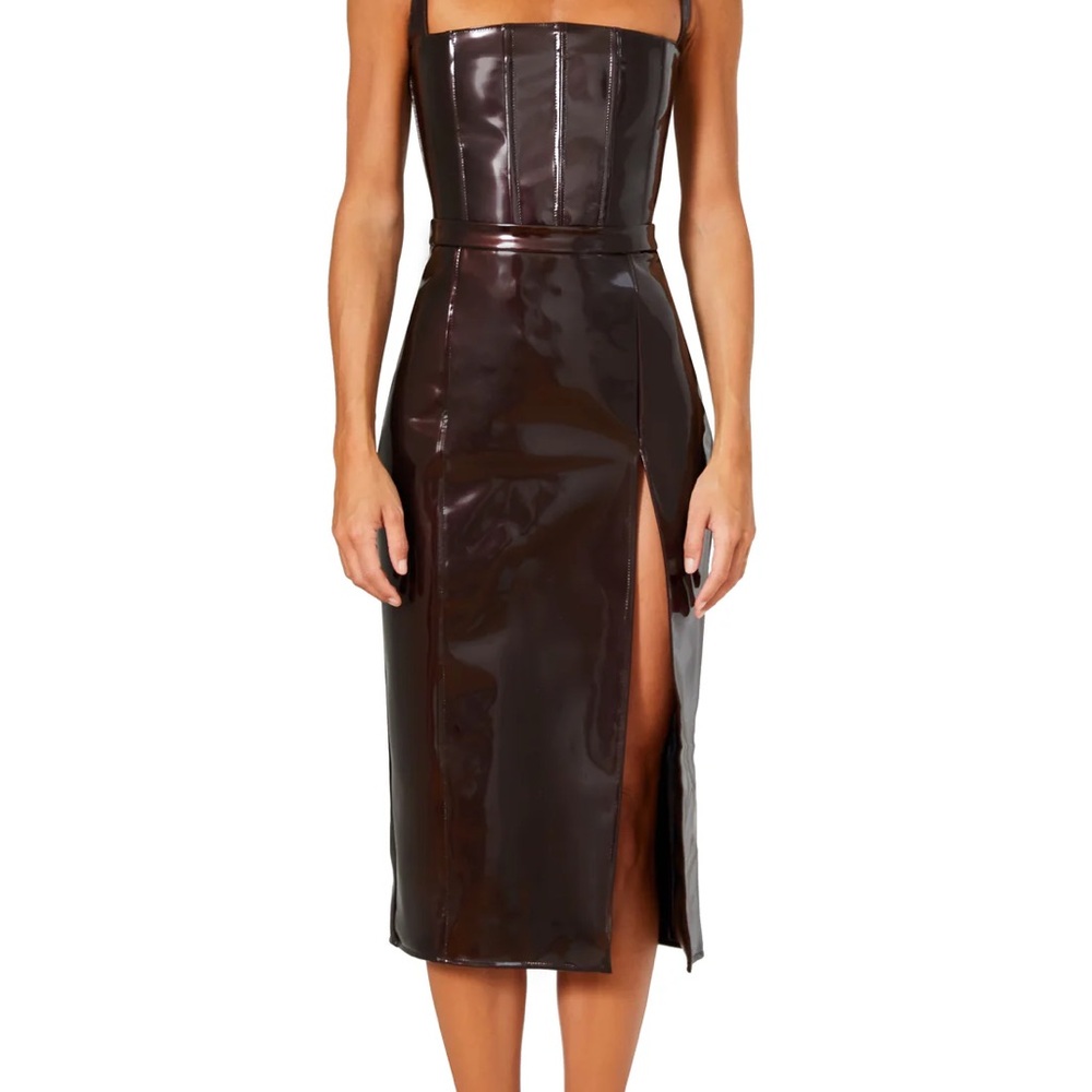 Laquan smith chocolate pvc slit skirt